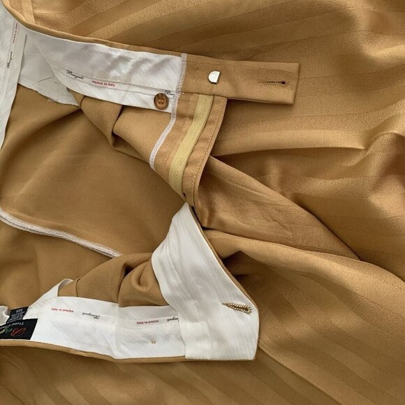 Bergati Styled In Italy Men's Size 50 Regular Pleated Dress Pants Gold Striped - Picture 4 of 5